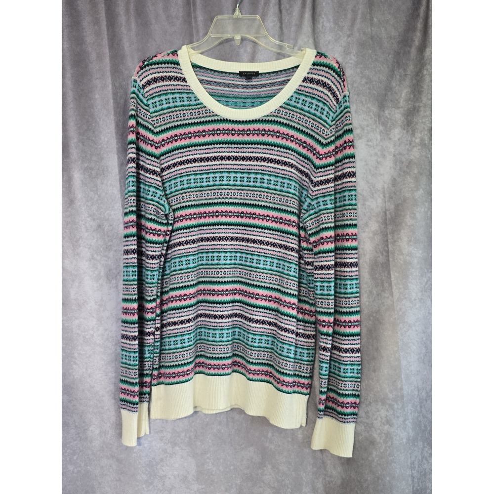 Talbots Sweater Women Large Fair Isle Wool Blend Multicolor Long Sleeve Pullover